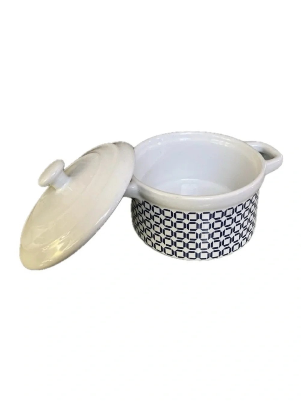 Mini Ceramic Cassoulet Dish with Lid in Retro Graphic Pattern